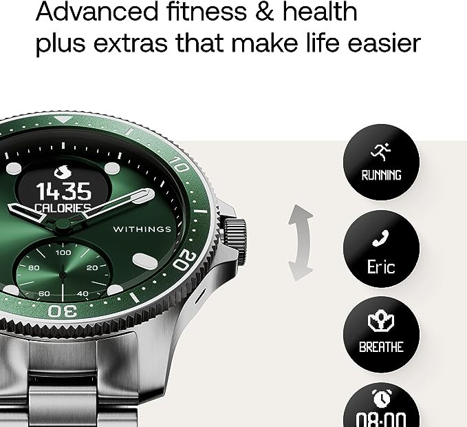 Withings Scanwatch - Smartwatch and Activity Tracker: Heart Monitor, Sleep Tracker, Smart Notifications, Step Counter, Water Resistant with 30 Days Battery Life, Android and Apple Compatible, GPS, HSA