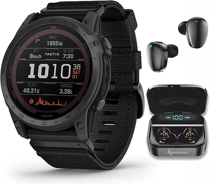 Wearable 4U Garmin tactix 7 Pro Ballistic GPS Tactical Smartwatch Set (tactix 7 Pro Ballistic, + Black Earbuds)