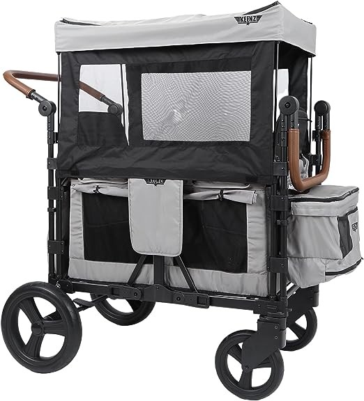 Keenz XC+ 2.0 - Deluxe Comfort Stroller | Folding 4-passenger 4-seater with adjustable canopy | Gray