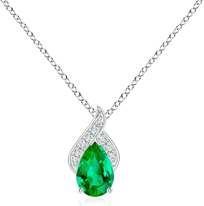 Angara Natural Emerald Solitaire Pendant Necklace for Women, Girls in 14K Solid Gold/Platinum | May Birthstone | Jewelry Gift for Her | Birthday|Wedding Anniversary