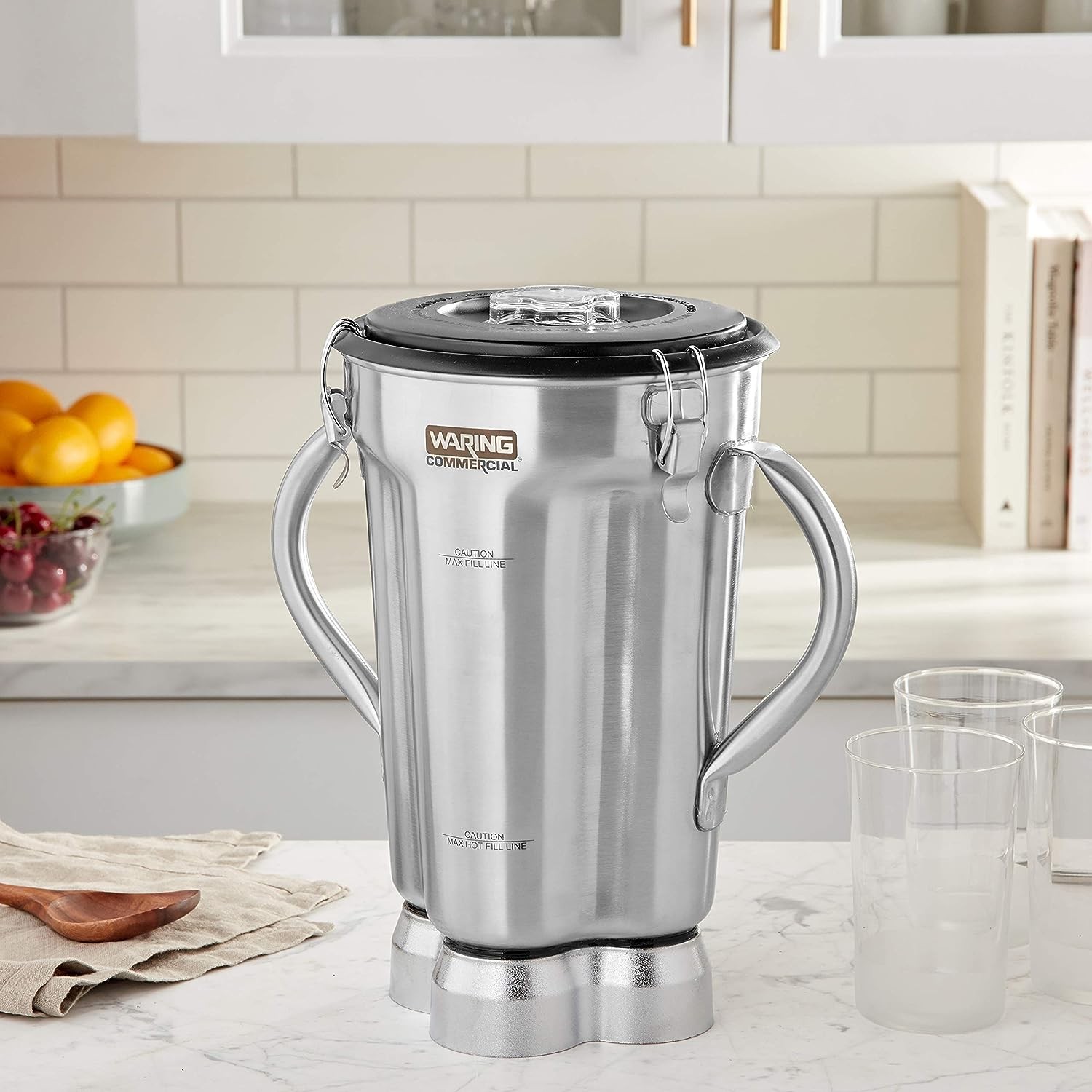 Waring Commercial CAC72 Stainless Steel 2-Handle Container with Blade Assembly and Lid, 1-Gallon,Silver